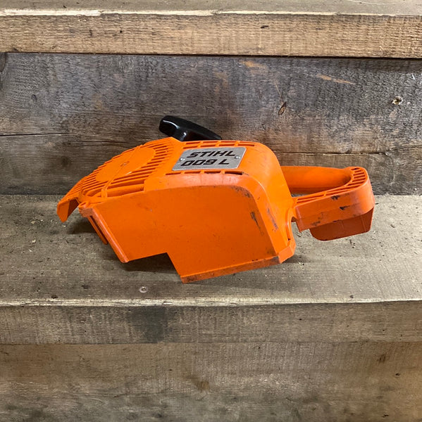 stihl 009L chainsaw starter recoil cover and pulley assembly 1120 084
