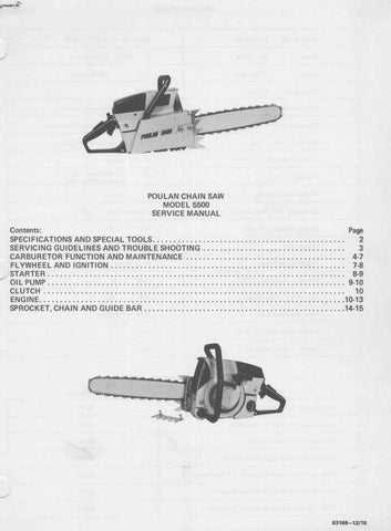 Poulan 5500 Chainsaw Workshop downloadable pdf Service and Repair Manual