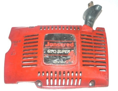 jonsered 670 super chainsaw starter recoil cover and pulley assembly