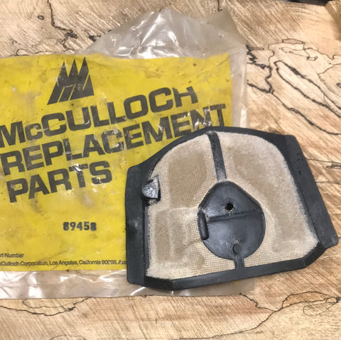 mcculloch older mac 10-10, and 10 series chainsaw air filter 89458 new (box b)