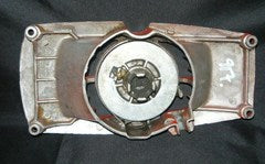 roper built craftsman 3.7 chainsaw late, red model starter / recoil cover and pulley assembly