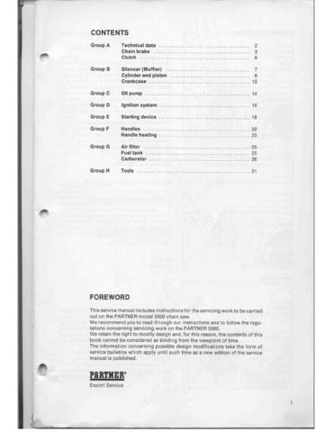 Partner 500 5000 Chainsaw downloadable pdf Service and Repair Manual