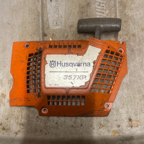 husqvarna 357xp chainsaw starter recoil cover and pulley assembly