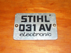 Stihl 031AV Chainsaw Top Cover ID Tag
