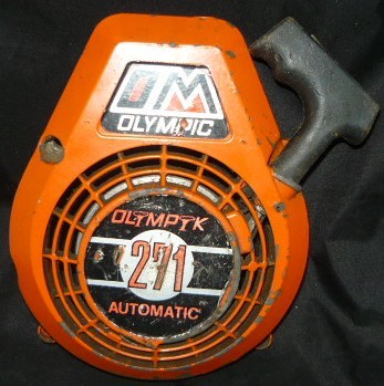 Olympic 271 Chainsaw starter recoil cover and pulley assembly