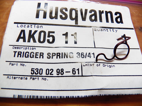 Husqvarna 41  Chainsaw Trigger Spring 530 02 98-61 NEW (A588)