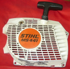 stihl ms441 chainsaw starter recoil cover and pulley assembly