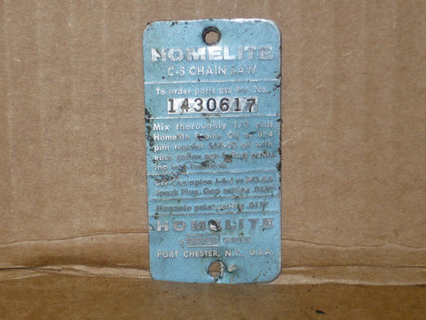 Homelite C-5 Chainsaw model identification tag