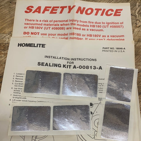 Homelite HB180 leaf blower sealing kit A-00813-A New (HM-308)
