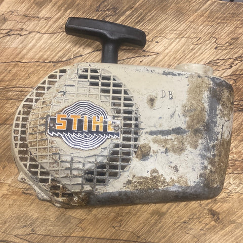 stihl 040, 041 chainsaw starter recoil cover and pulley assembly