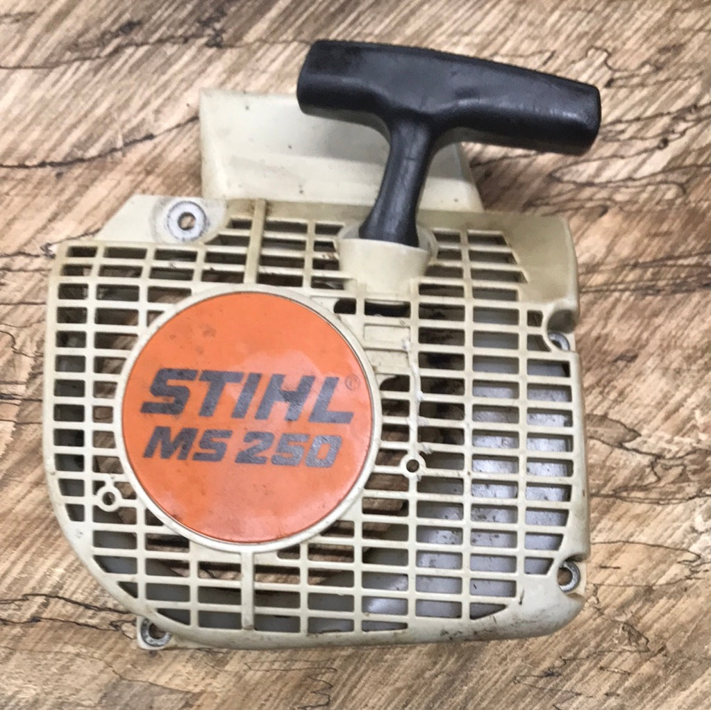 stihl ms250 chainsaw starter recoil cover and pulley assembly