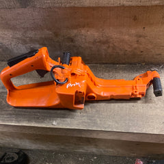 husqvarna 350 chainsaw fuel tank rear trigger handle with spring mounts and trigger parts (for models equipped to take a primer)