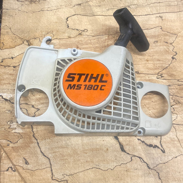 stihl ms180c chainsaw starter recoil cover and pulley assembly