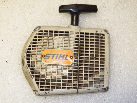 Stihl 042 chainsaw starter recoil cover and pulley assembly (friction shoe style)